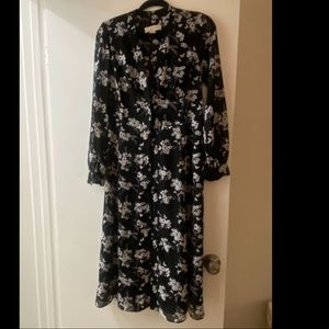 Michael Kors button down black floral long sleeve maxi dress